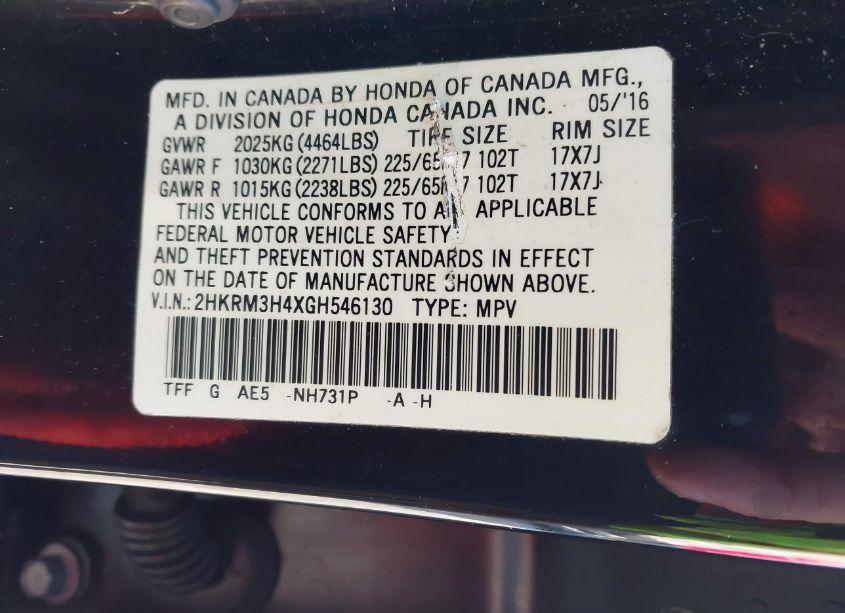 Photo 9 of 2016 Honda Cr-v SE (VIN 2HKRM3H4XGH546130)