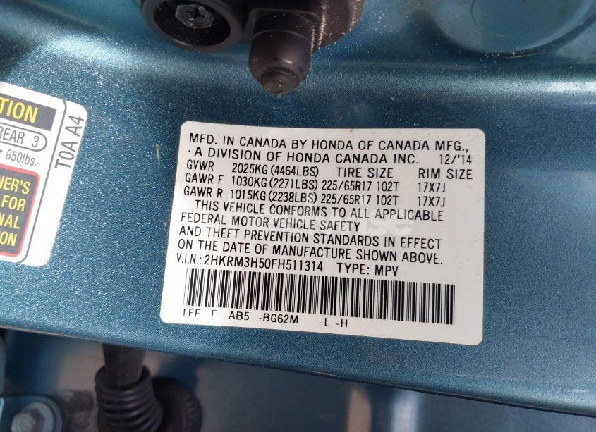 Photo 9 of 2015 Honda Cr-v EX (VIN 2HKRM3H50FH511314)