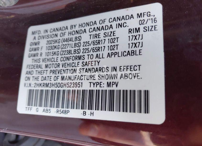 Photo 9 of 2016 Honda Cr-v EX (VIN 2HKRM3H50GH523951)