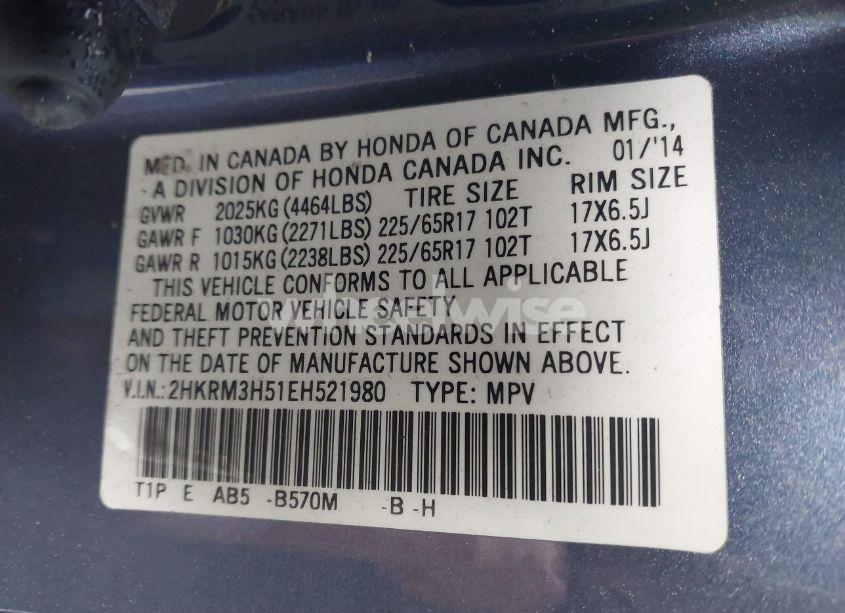 Photo 9 of 2014 Honda Cr-v EX (VIN 2HKRM3H51EH521980)