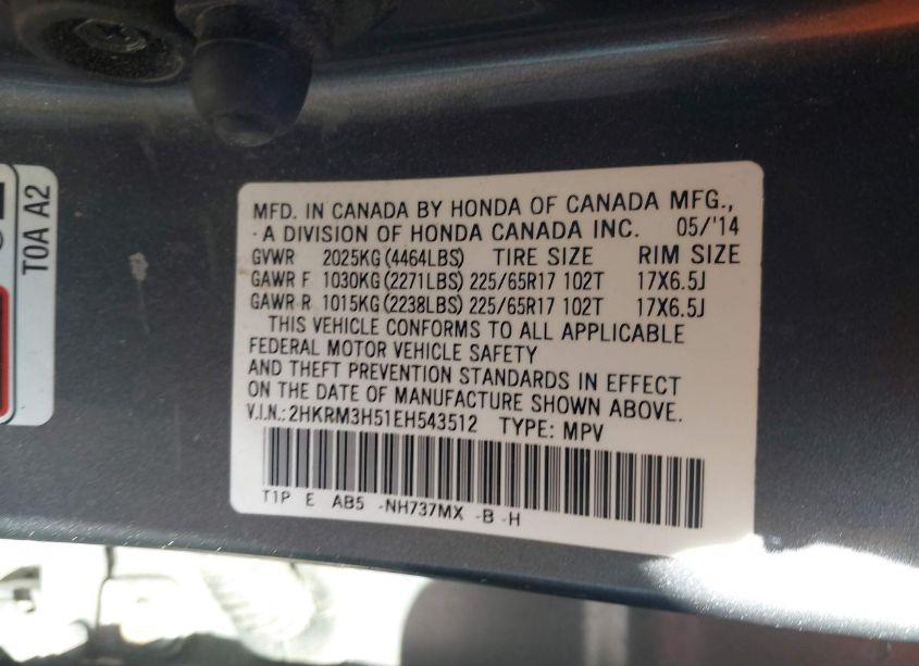 Photo 9 of 2014 Honda Cr-v EX (VIN 2HKRM3H51EH543512)