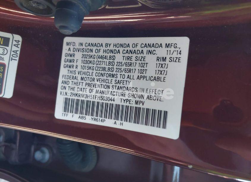 Photo 9 of 2015 Honda Cr-v EX (VIN 2HKRM3H51FH503044)