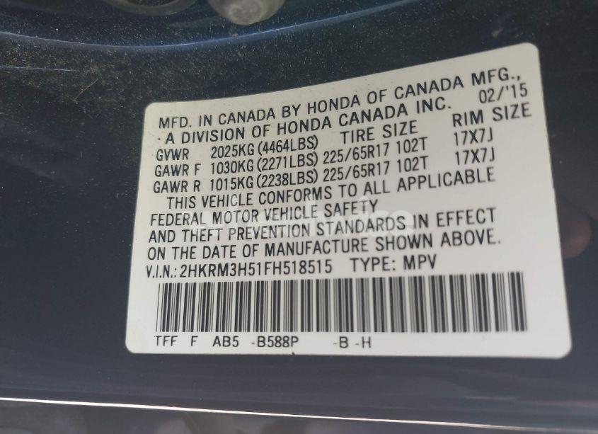 Photo 9 of 2015 Honda Cr-v EX (VIN 2HKRM3H51FH518515)