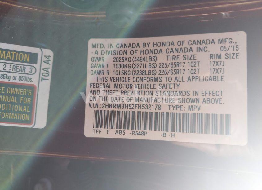 Photo 9 of 2015 Honda Cr-v EX (VIN 2HKRM3H52FH532178)