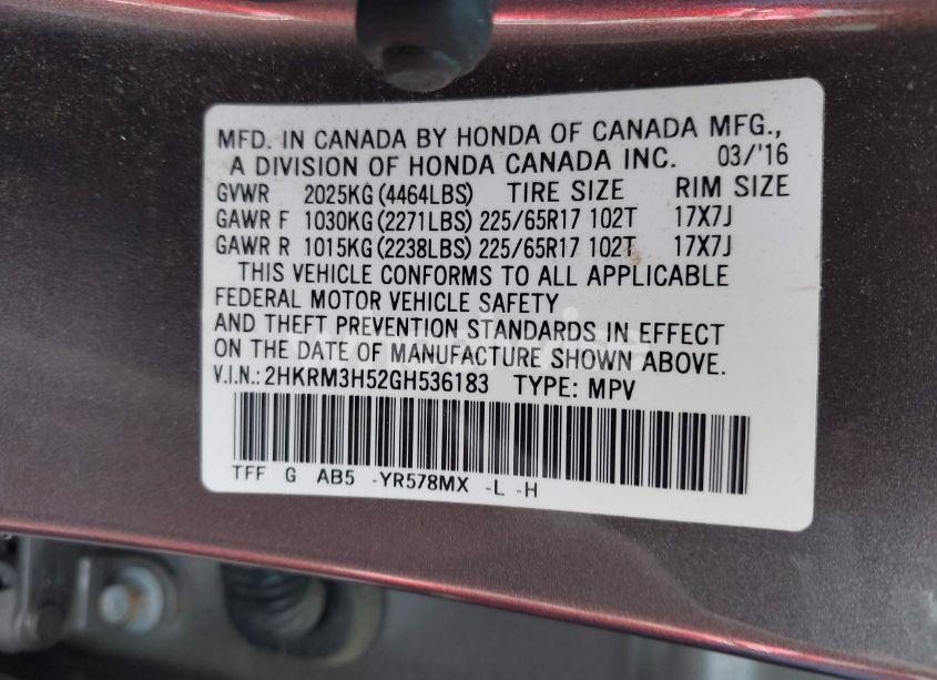 Photo 9 of 2016 Honda Cr-v EX (VIN 2HKRM3H52GH536183)