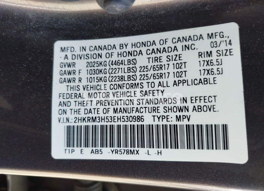Photo 9 of 2014 Honda Cr-v EX (VIN 2HKRM3H53EH530986)
