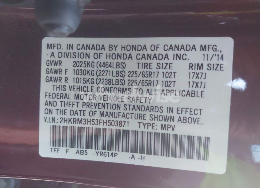 Photo 9 of 2015 Honda Cr-v EX (VIN 2HKRM3H53FH503871)