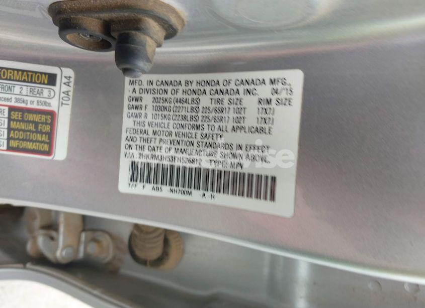 Photo 9 of 2015 Honda Cr-v EX (VIN 2HKRM3H53FH526812)