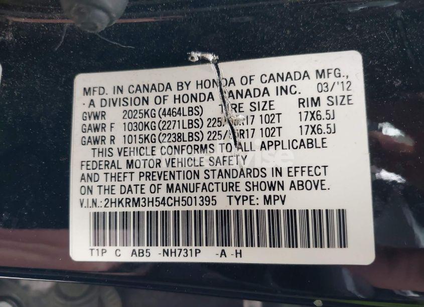 Photo 9 of 2012 Honda Cr-v EX (VIN 2HKRM3H54CH501395)