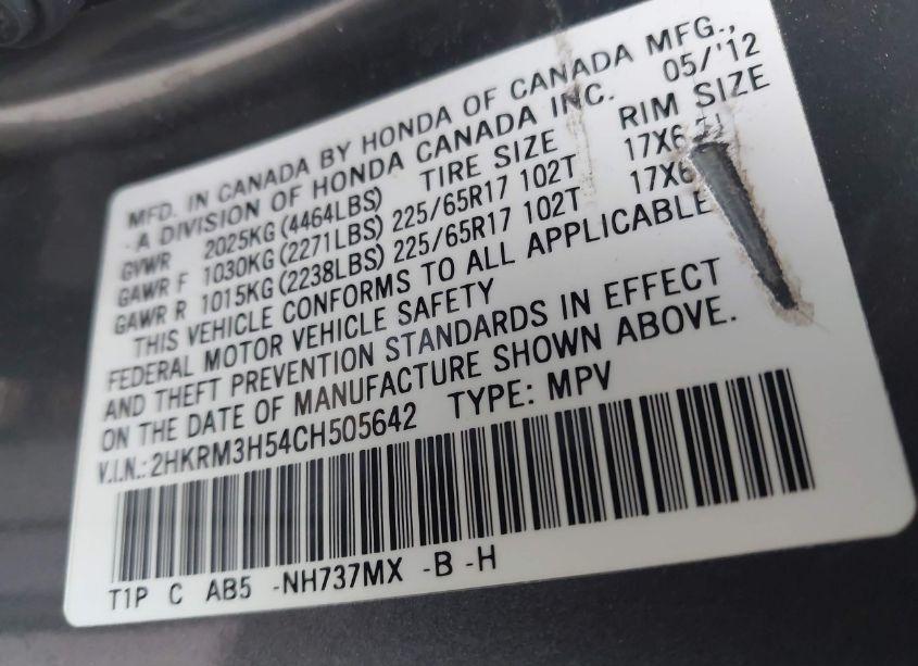 Photo 9 of 2012 Honda Cr-v EX (VIN 2HKRM3H54CH505642)