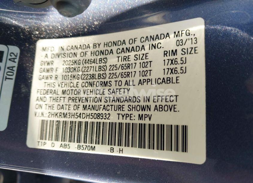 Photo 9 of 2013 Honda Cr-v EX (VIN 2HKRM3H54DH508932)