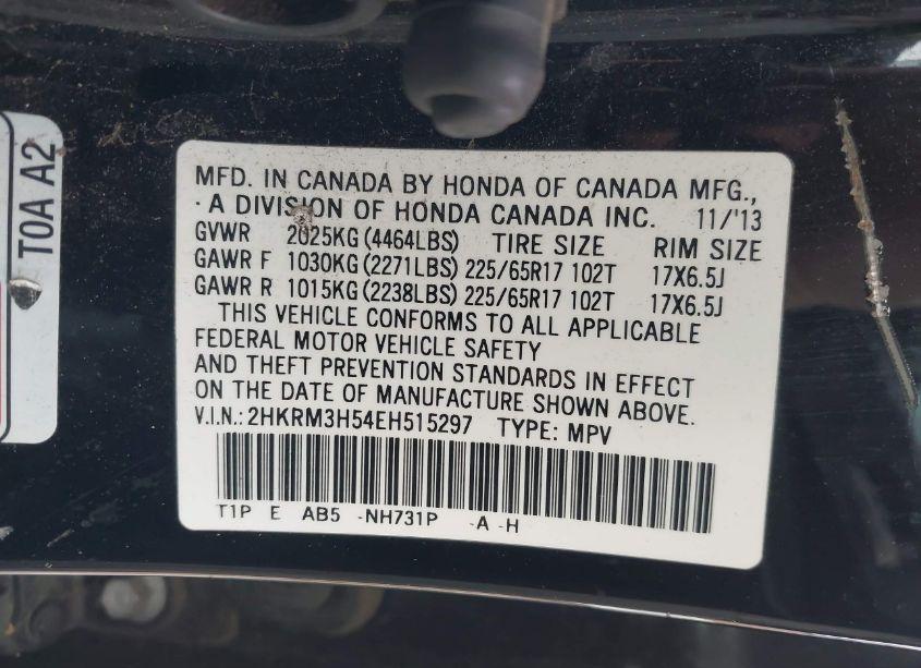 Photo 9 of 2014 Honda Cr-v EX (VIN 2HKRM3H54EH515297)