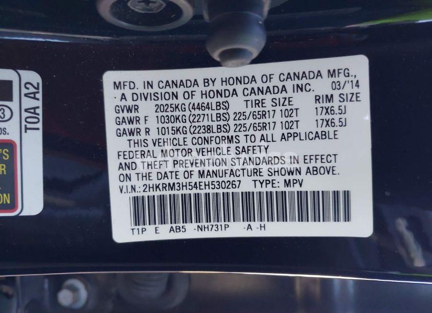 Photo 9 of 2014 Honda Cr-v EX (VIN 2HKRM3H54EH530267)