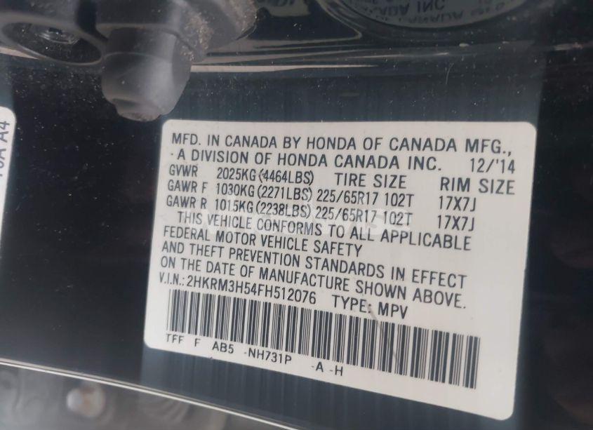 Photo 9 of 2015 Honda Cr-v EX (VIN 2HKRM3H54FH512076)