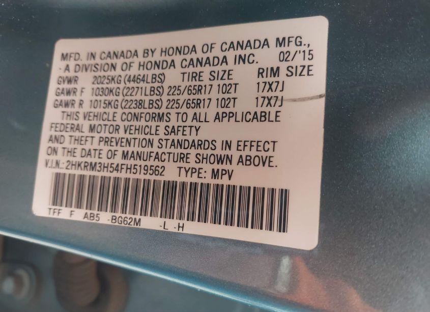 Photo 9 of 2015 Honda Cr-v EX (VIN 2HKRM3H54FH519562)