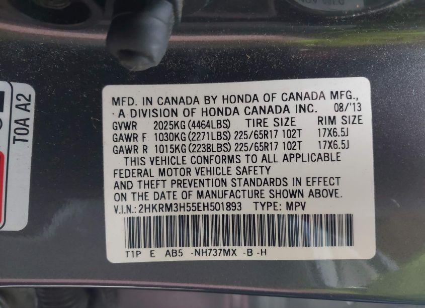 Photo 9 of 2014 Honda Cr-v EX (VIN 2HKRM3H55EH501893)