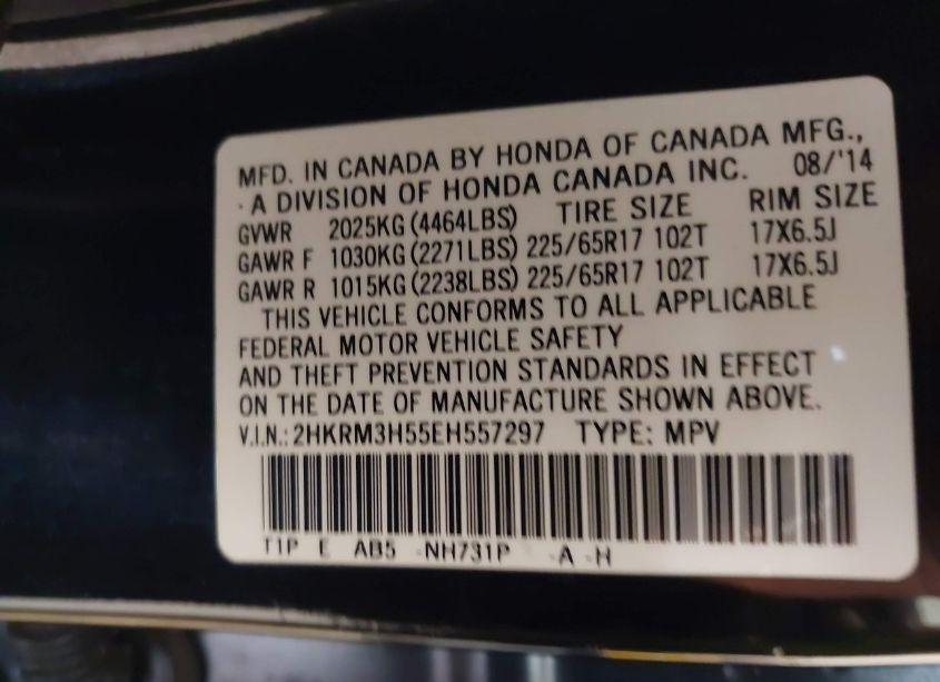 Photo 9 of 2014 Honda Cr-v EX (VIN 2HKRM3H55EH557297)