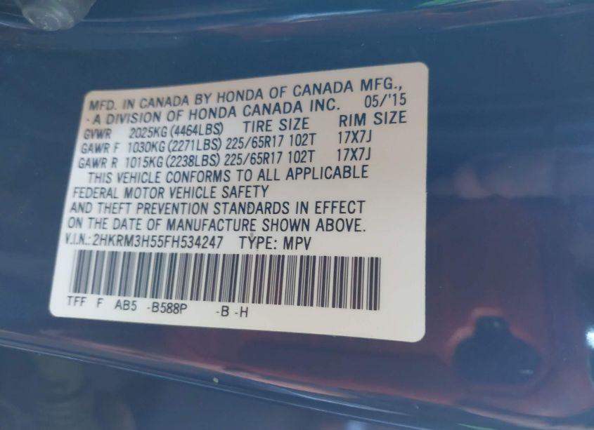 Photo 9 of 2015 Honda Cr-v EX (VIN 2HKRM3H55FH534247)