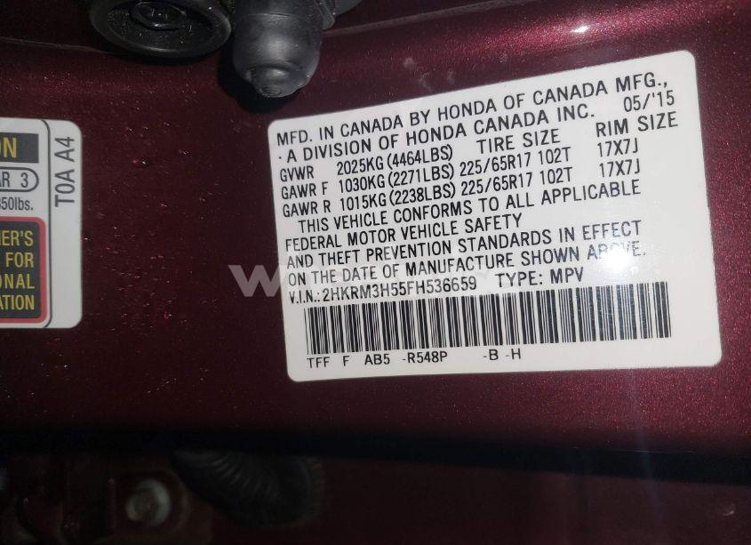 Photo 9 of 2015 Honda Cr-v EX (VIN 2HKRM3H55FH536659)