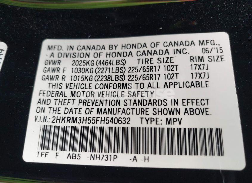 Photo 9 of 2015 Honda Cr-v EX (VIN 2HKRM3H55FH540632)