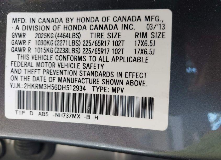 Photo 9 of 2013 Honda Cr-v EX (VIN 2HKRM3H56DH512934)
