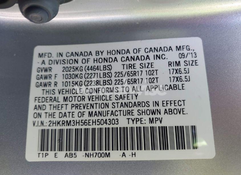 Photo 9 of 2014 Honda Cr-v EX (VIN 2HKRM3H56EH504303)