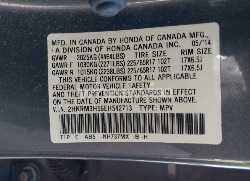 Photo 9 of 2014 Honda Cr-v EX (VIN 2HKRM3H56EH542713)