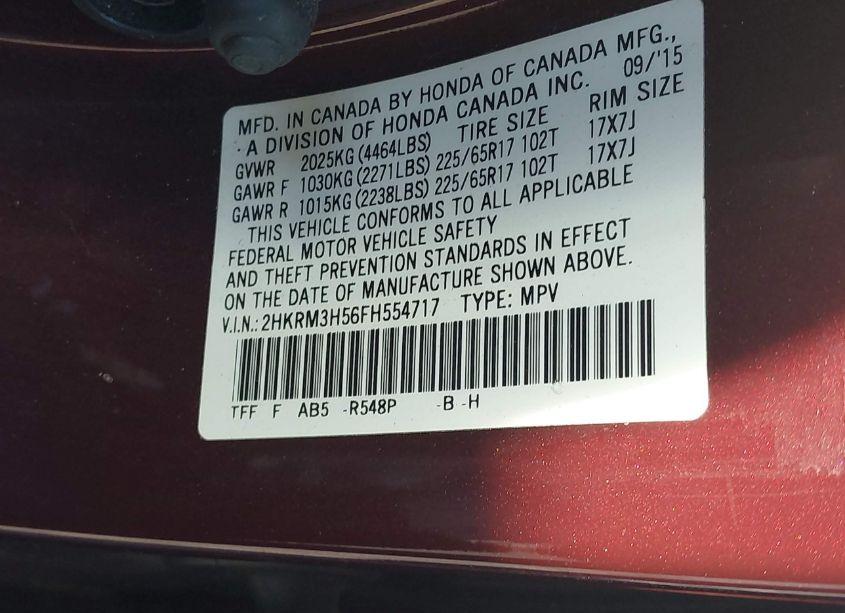 Photo 9 of 2015 Honda Cr-v EX (VIN 2HKRM3H56FH554717)