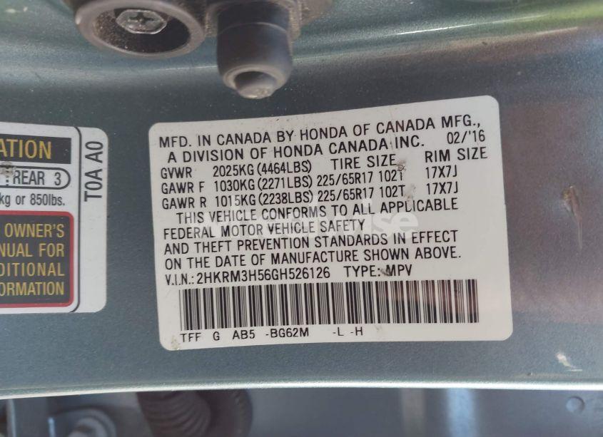 Photo 9 of 2016 Honda Cr-v EX (VIN 2HKRM3H56GH526126)