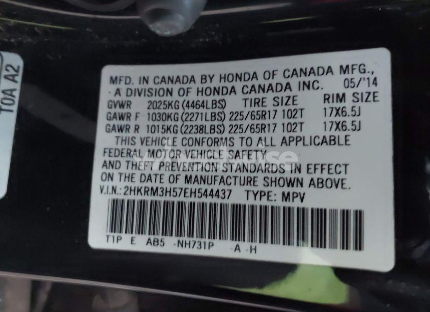 Photo 9 of 2014 Honda Cr-v EX (VIN 2HKRM3H57EH544437)