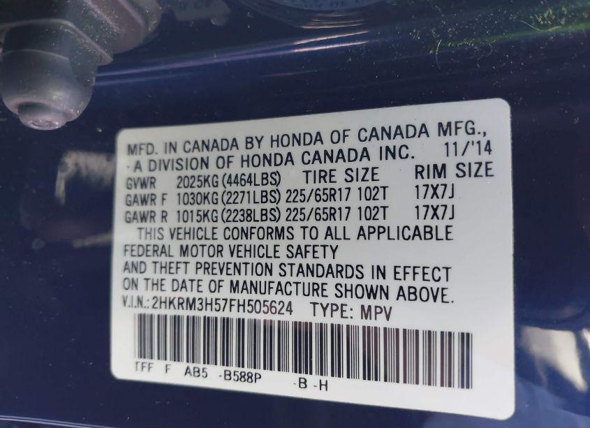 Photo 9 of 2015 Honda Cr-v EX (VIN 2HKRM3H57FH505624)