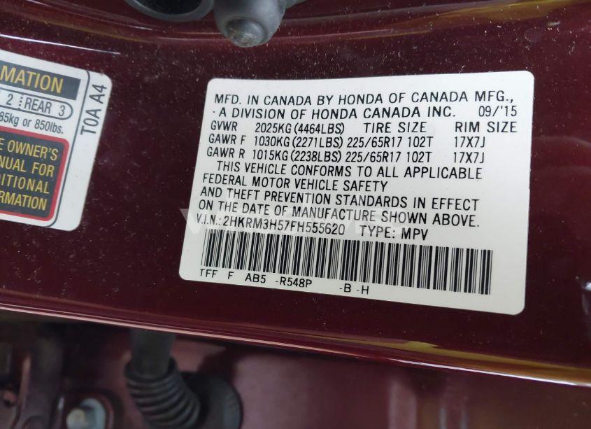 Photo 9 of 2015 Honda Cr-v EX (VIN 2HKRM3H57FH555620)