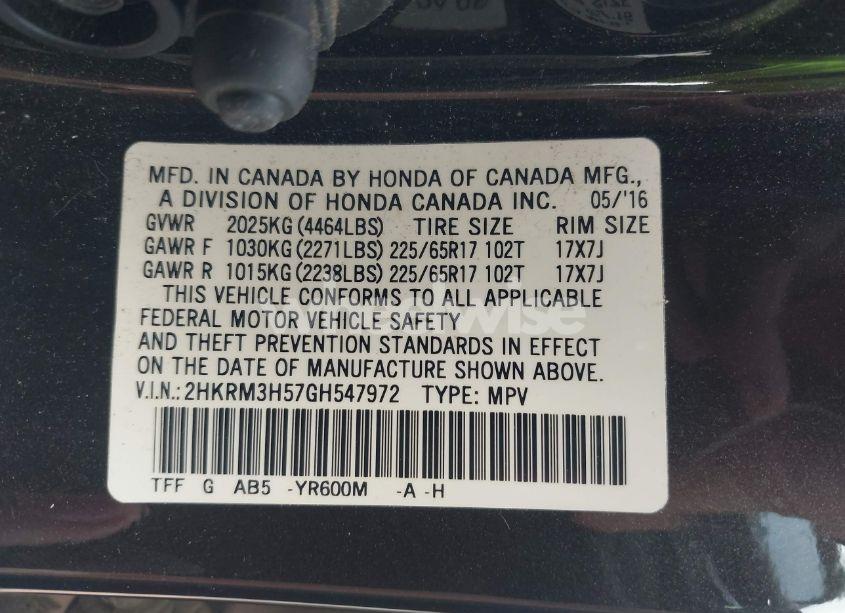 Photo 9 of 2016 Honda Cr-v EX (VIN 2HKRM3H57GH547972)