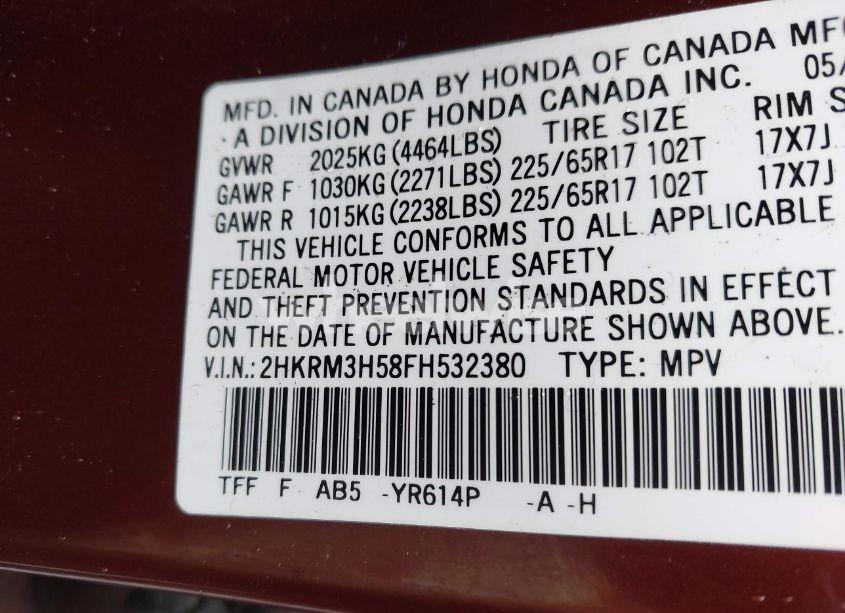 Photo 9 of 2015 Honda Cr-v EX (VIN 2HKRM3H58FH532380)