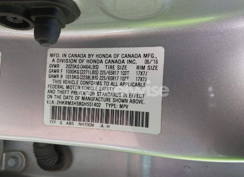 Photo 9 of 2016 Honda Cr-v EX (VIN 2HKRM3H58GH551402)