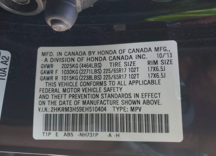 Photo 9 of 2014 Honda Cr-v EX (VIN 2HKRM3H59EH510404)