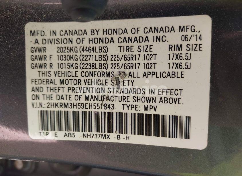Photo 9 of 2014 Honda Cr-v EX (VIN 2HKRM3H59EH551843)
