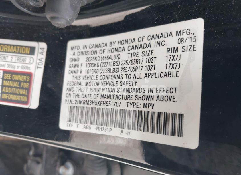 Photo 9 of 2015 Honda Cr-v EX (VIN 2HKRM3H5XFH551707)