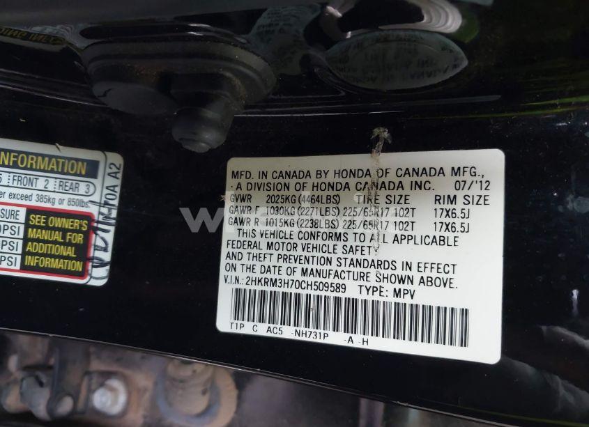 Photo 9 of 2012 Honda Cr-v EX-L (VIN 2HKRM3H70CH509589)