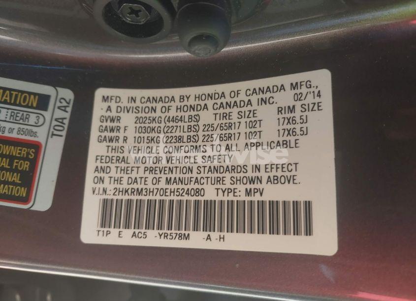 Photo 9 of 2014 Honda Cr-v EX-L (VIN 2HKRM3H70EH524080)