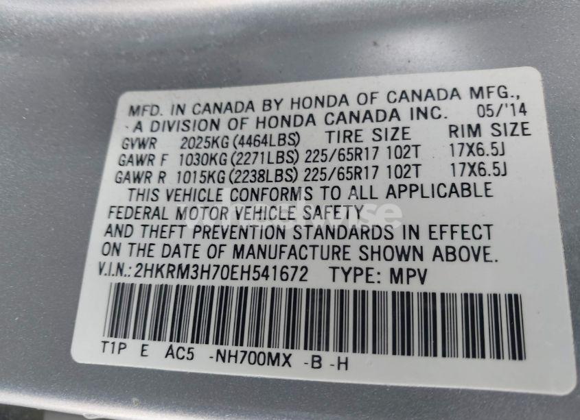 Photo 9 of 2014 Honda Cr-v EX-L (VIN 2HKRM3H70EH541672)