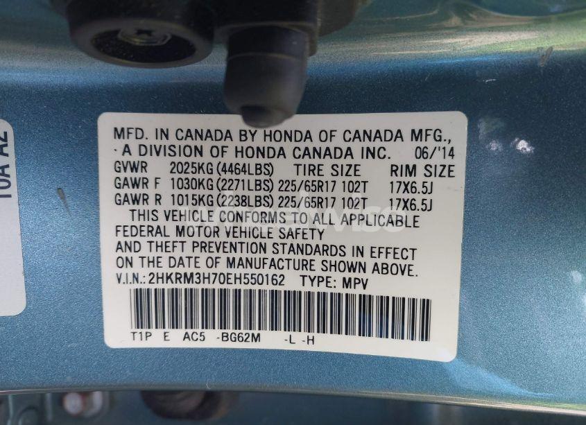 Photo 9 of 2014 Honda Cr-v EX-L (VIN 2HKRM3H70EH550162)