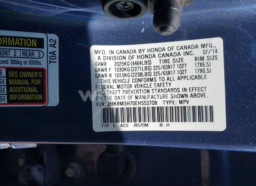 Photo 9 of 2014 Honda Cr-v EX-L (VIN 2HKRM3H70EH553708)