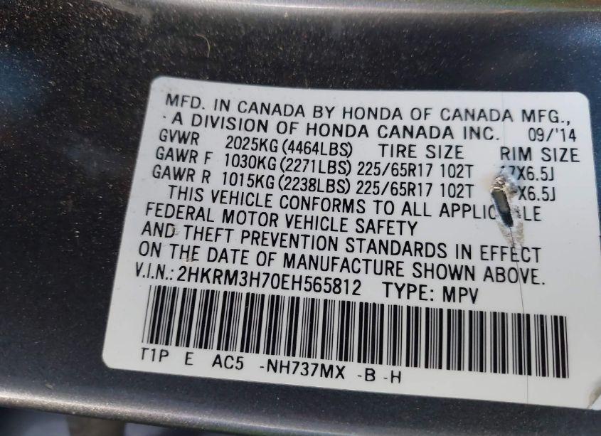 Photo 9 of 2014 Honda Cr-v EX-L (VIN 2HKRM3H70EH565812)