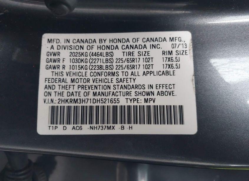 Photo 9 of 2013 Honda Cr-v EX-L (VIN 2HKRM3H71DH521655)