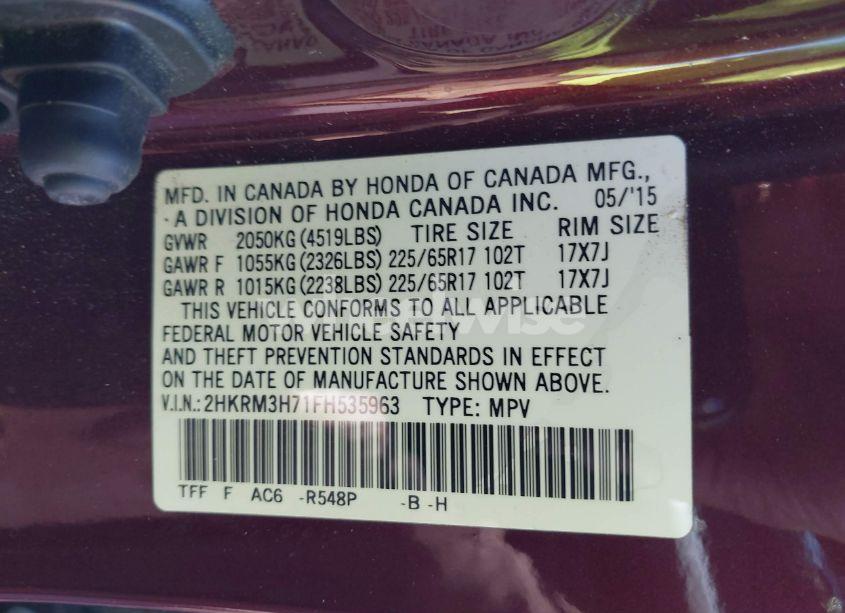 Photo 9 of 2015 Honda Cr-v EX-L (VIN 2HKRM3H71FH535963)