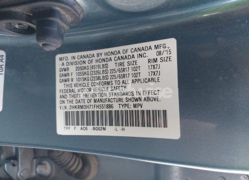 Photo 9 of 2015 Honda Cr-v EX-L (VIN 2HKRM3H71FH551886)