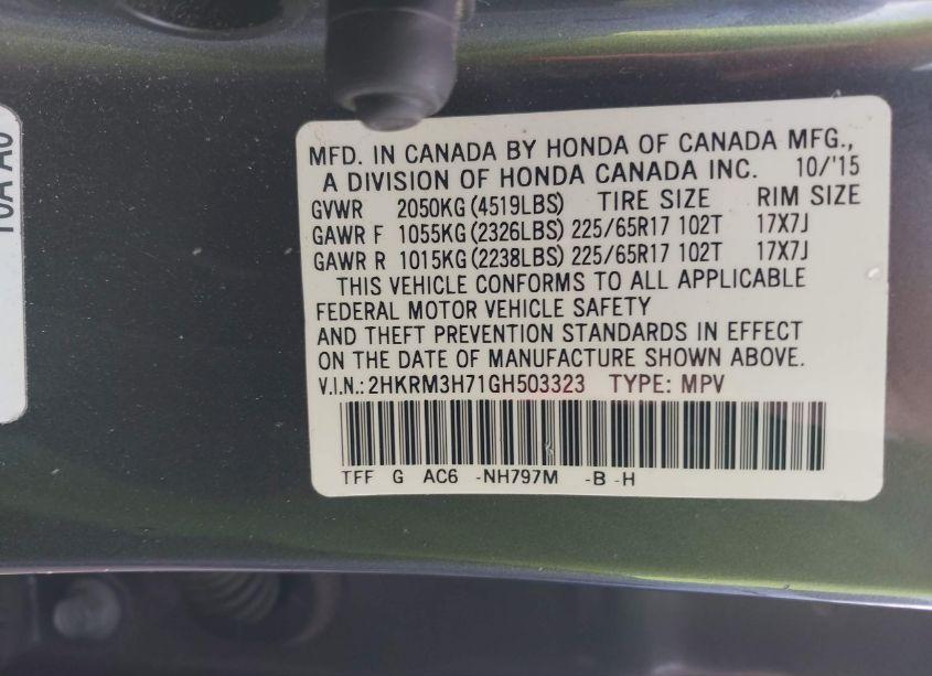 Photo 9 of 2016 Honda Cr-v EX-L (VIN 2HKRM3H71GH503323)