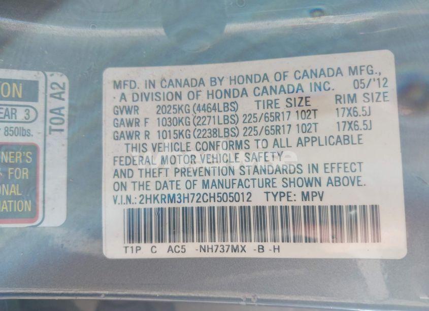 Photo 9 of 2012 Honda Cr-v EX-L (VIN 2HKRM3H72CH505012)