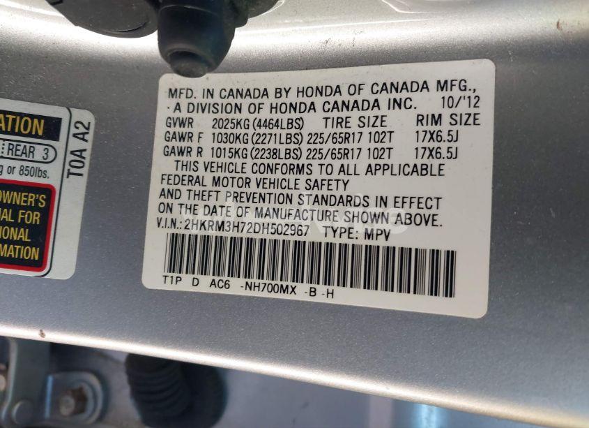 Photo 9 of 2013 Honda Cr-v EX-L (VIN 2HKRM3H72DH502967)